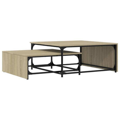 2pcs Coffee Table Set Processed Wood And Metal Sonoma Oak Color