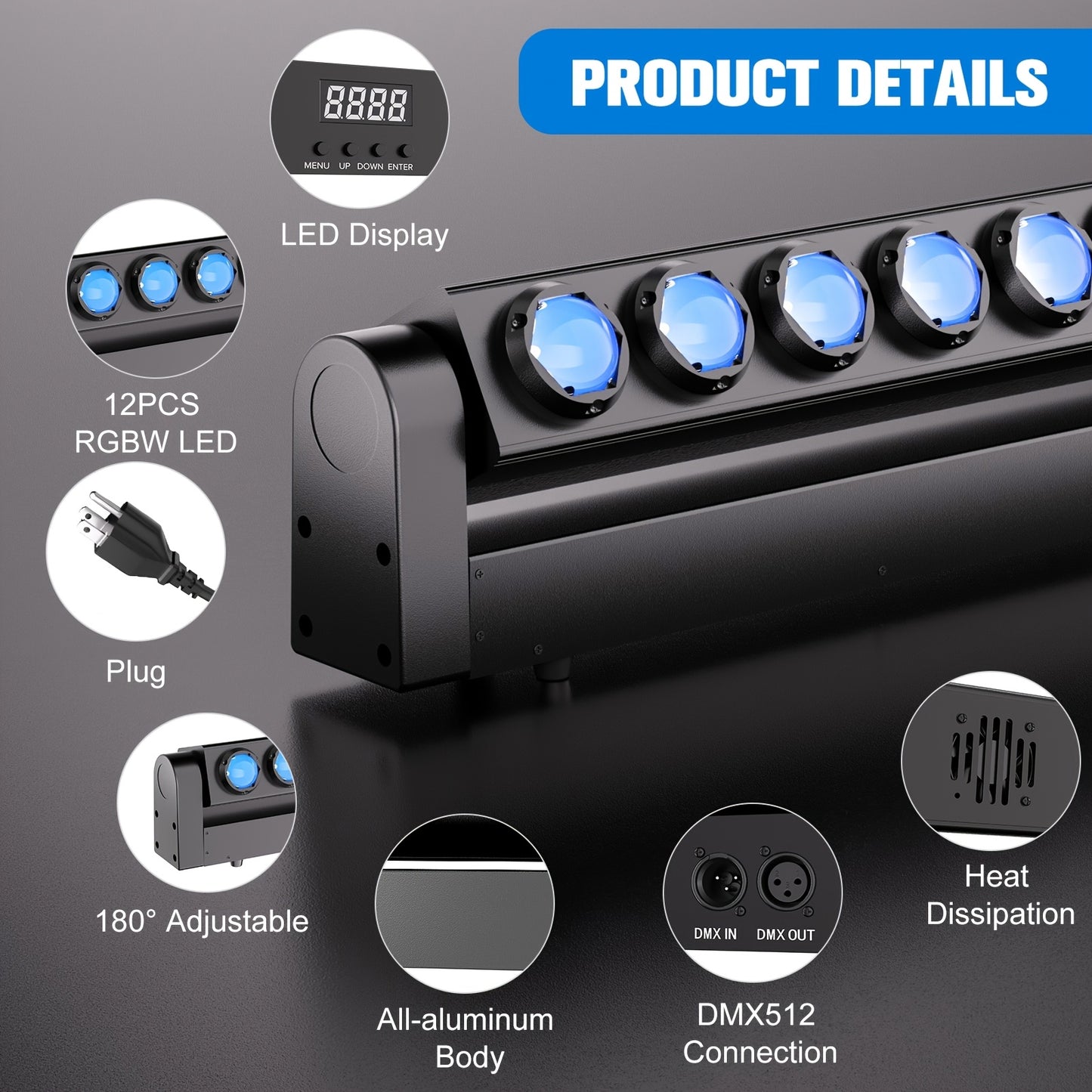 LED RGBW Moving Head Bar Light – DJ Licht – Stage Verlichting – Disco Lamp – KTV Spot – 270W Hoog Vermogen – DMX512 Controle - QUORE
