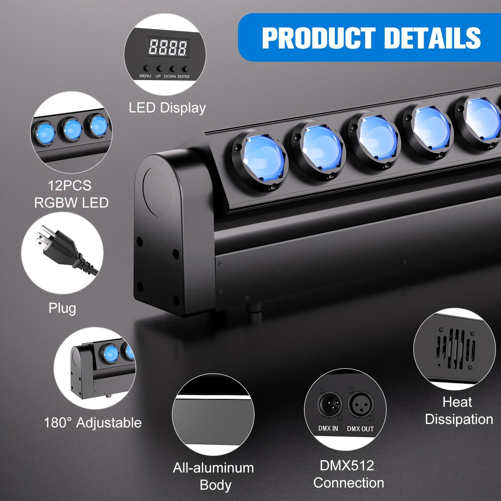 LED RGBW Moving Head Bar Light – DJ Licht – Stage Verlichting – Disco Lamp – KTV Spot – 270W Hoog Vermogen – DMX512 Controle - QUORE