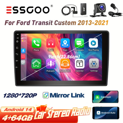 Multimedia Android Autoradio – 2-DIN Auto Stereo – Navigatiesysteem – Touchscreen Radio – 9 Inch IPS Scherm – Wireless CarPlay & Android Auto – Quad-Core 4GB RAM – Inclusief Camera, Microfoon en DAB+