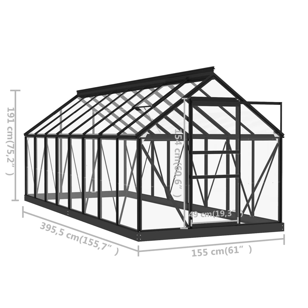 Kasje – Tuinkas – Plantenkas – Glazen Kas – Kweekkas – 155 x 298 x 191 cm – Aluminium Frame – UV-bestendig Glas