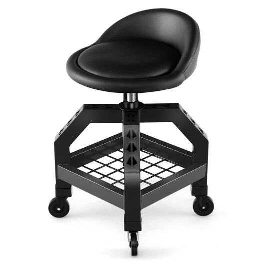 Werkkruk – Mechaniekkruk – Montagestoel – Swivel Kruk – Mobiele Kruk – Verstelbare Hoogte 57-70 cm – Met Wieltjes en Stevig Metalen Frame