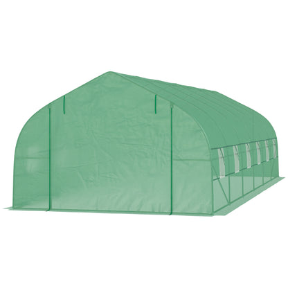 Outsunny Garden Greenhouse Tunnel 24 Large Size 8 x 3 x 2 m with PE Tarpaulin, 24mm Galvanized Steel Frame, Roll-up Door and 12 Green Windows