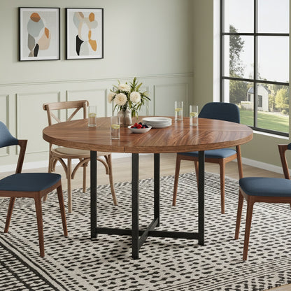 Eettafel – Ronde Tafel – Keukentafel – Dinertafel – Bistrotafel – 120 cm Diameter – Metalen X-Poot – Krasbestendig Blad – Uitbreekbaar – Voor 4-6 Personen