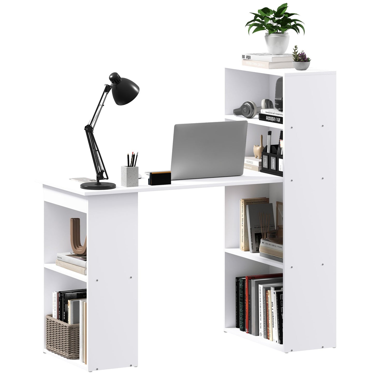 Bureau – Bureautafel – Computertafel – Werkplek – Desk – Wit – 120x55 cm – Met 5 Opbergplanken – Hoogwaardig Spaanplaat