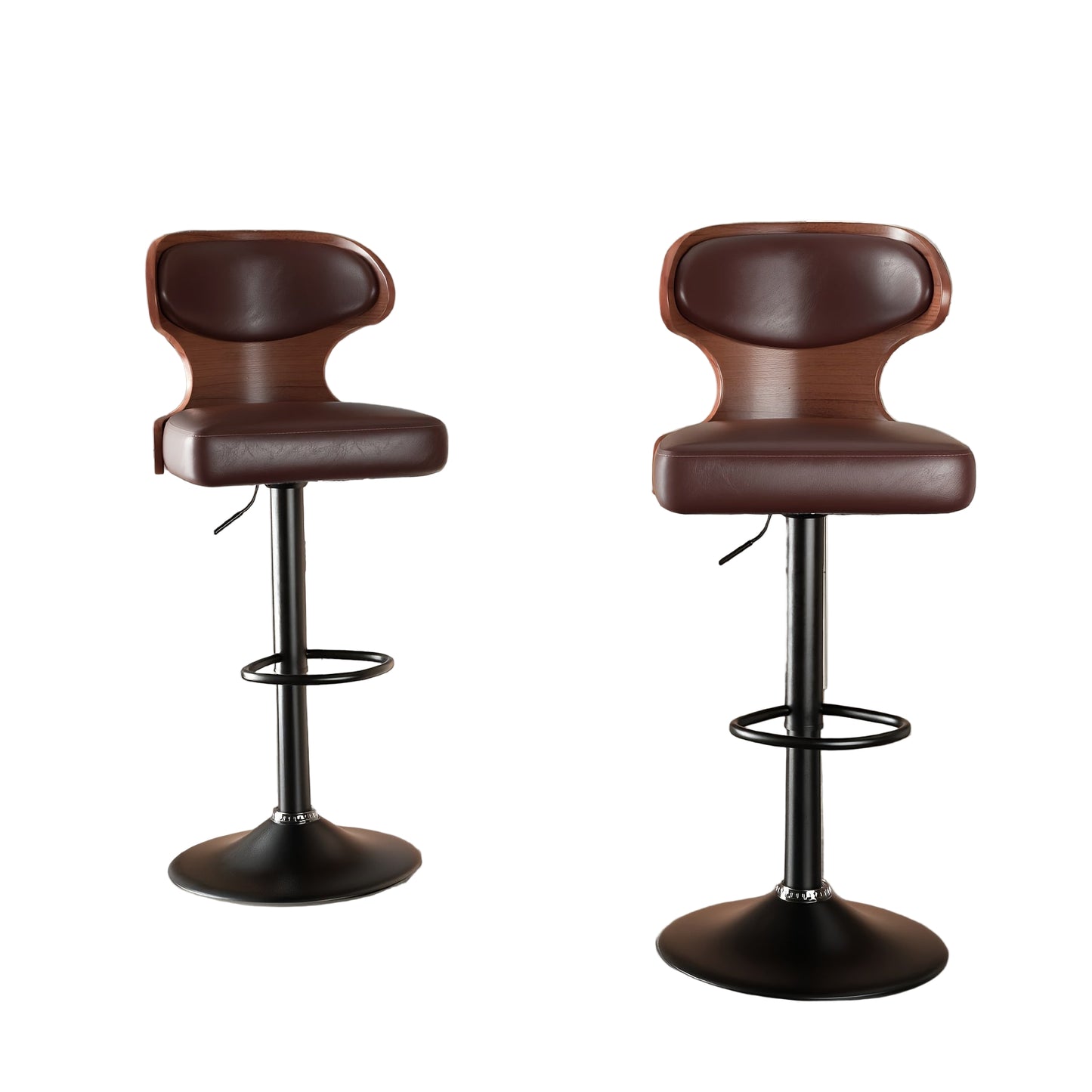 Barkruk – Barstoel – Keukenstoel – Barstoelen – Stoelen – Set Van 2 – Draaibaar – Verstelbare Hoogte 62-85 cm – Houten Zitting Met PU Leder Bekleding – Met Rugleuning En Voetsteun