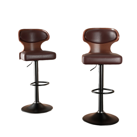 Barkruk – Barstoel – Keukenstoel – Barstoelen – Stoelen – Set Van 2 – Draaibaar – Verstelbare Hoogte 62-85 cm – Houten Zitting Met PU Leder Bekleding – Met Rugleuning En Voetsteun