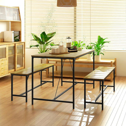Eettafelset – Eettafel – Eetkamer Tafel – Keukentafel – Zitgroep – Stijlvol Ontwerp – MDF En Massief Hout – 4 Personen – Met 2 Banken