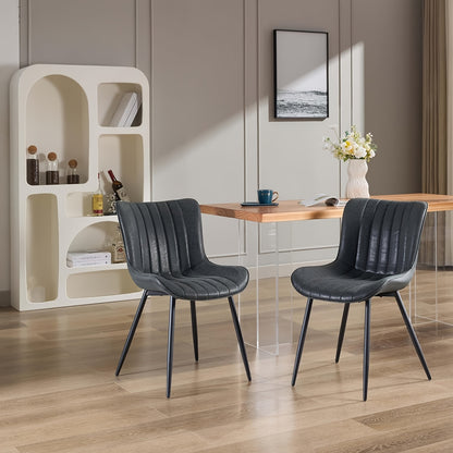 Eetkamerstoelen – Stoelen – Kuipstoelen – Keukenstoelen – Zwarte Armlos – Kunstleer Bekleding – Metaal Onderstel – Set Van 2