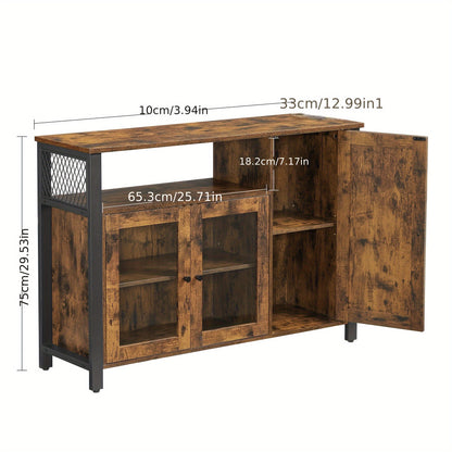 3-Door Industrial Style Buffet Table & Sideboard - 33 x 110 x 75cm, Hardwood Finish, Modern Minimalist Design for Dining Room, Living Room, Kitchen, Buffet Table for Dining Room, Kitchen Storage, Sleek Wooden Texture