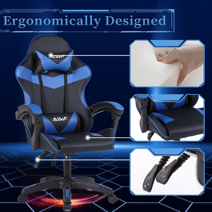 Gamingstoel – Gamestoel – Bureaustoel – Gaming Chair – Game Stoel – Ergonomische Lendensteun – Aluminium Frame – Zwart-Blauw