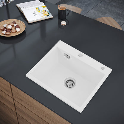 Keukenspoelbak – Spoelbak – Gootsteen – Wasbak – Spoelbakken – Quartzsteen Wit – Ruime Afmetingen 50x45 cm – Geluidsarm & Duurzaam