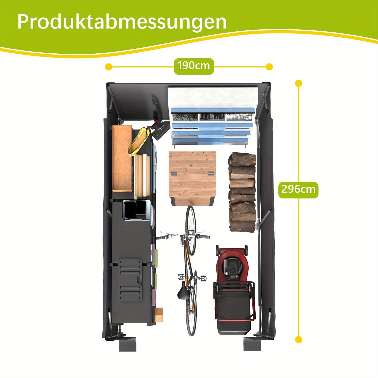 Buitenberging – Tuinberging – Opslagtent – Fietsenberging – Gereedschapsschuur – Extra Ruim 296x190x200 cm – Gegalvaniseerd Stalen Frame & UV- en Waterbestendig PE Dak