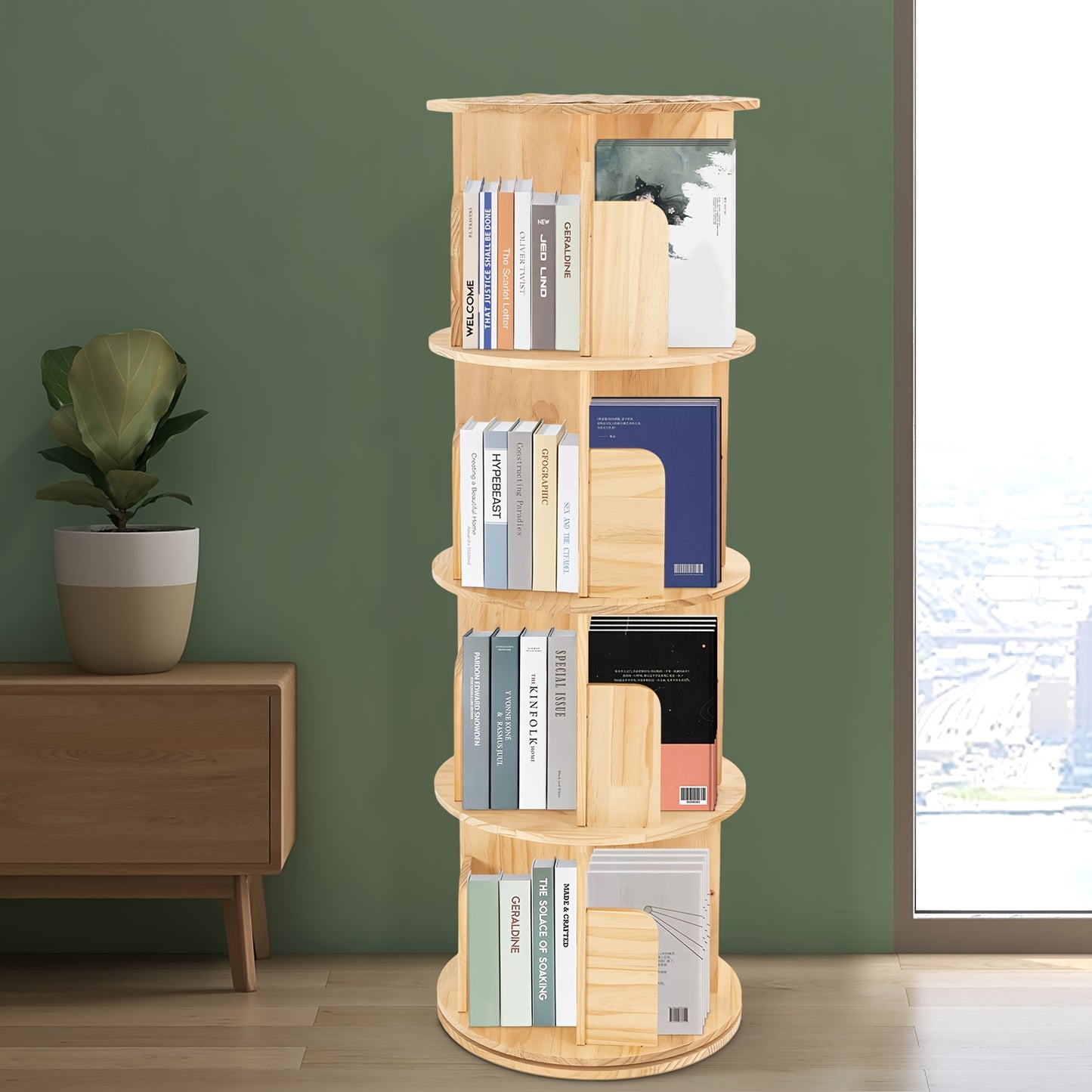 Boekenkast – Boekenrek – Opbergkast – Vakkenkast – Stellingkast – Draaibaar 360° – Metaal Khaki 4 Lagen 16 Vakken