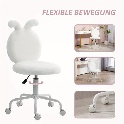 Adjustable Height Makeup Chair with Rabbit Ears - Velvet-Like Soft Touch, Swivel & Recline Options, Metal Frame, White - Perfect for Bedroom or Office Use, Makeup Chair for Bedroom, Contemporary Design, Easyclean Material