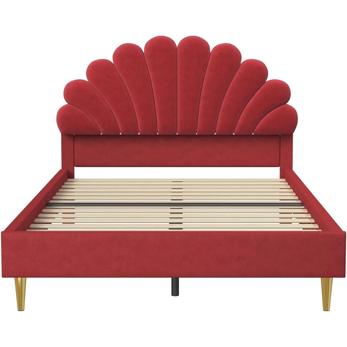 Bedbodem 140x200 cm – Bedframe – Slaapkader – Plattformbed – Boxspringbed – Bordeaux Velvet Bloemenhoofdeinde – Stevig Massief Houten Frame – Geen Boxspring Nodig