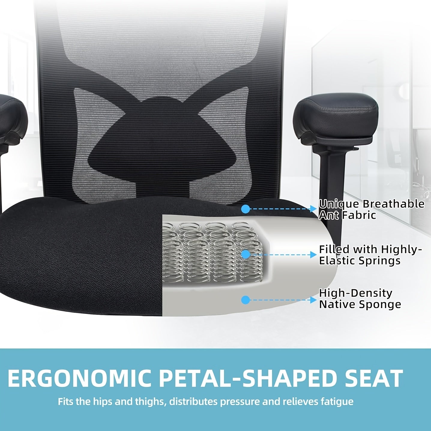 Office Chair, Desk Chair with 5 Rubber Wheels, Gaming Chair with 4D Armrests, for Large And Strong People (up to 227kg), Height-Adjustable, Memory Foam Filling, Ergonomic Office Chair with Rocking Function, Office, Ergonomic