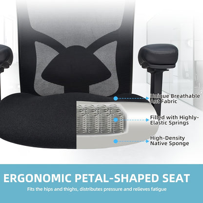 Office Chair, Desk Chair with 5 Rubber Wheels, Gaming Chair with 4D Armrests, for Large And Strong People (up to 227kg), Height-Adjustable, Memory Foam Filling, Ergonomic Office Chair with Rocking Function, Office, Ergonomic