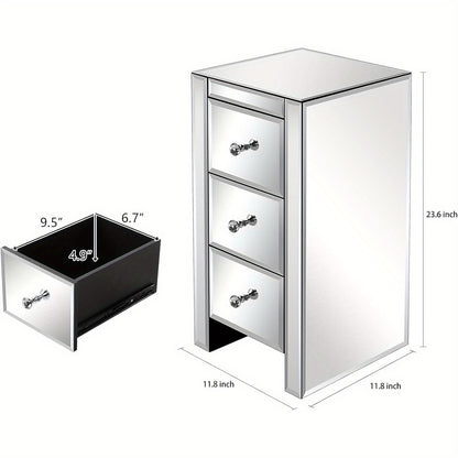 Spiegelend Nachtkastje – Spiegelend Nachtkastje – Bedkastje – Opbergkastje – Ladekastje – 30 x 30 x 60 cm – Met 3 Lades – Met Verstelbare Poten