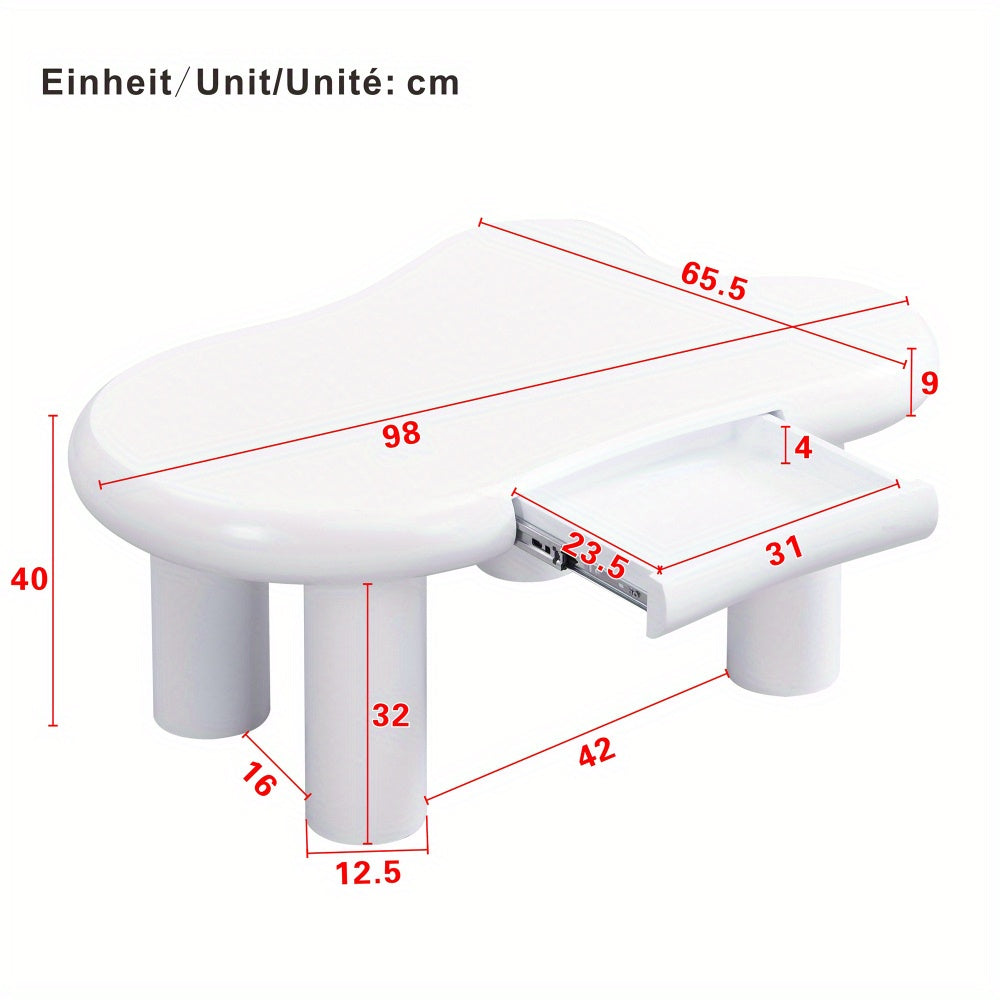 Modern Cloud-Shaped White Metal Coffee Table with Storage Drawers – Multifunctional Side Table for Living Room, White, No Assembly Required, Coffee Table for Living Room, Decorative Table, Contemporary Design