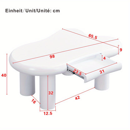 Modern Cloud-Shaped White Metal Coffee Table with Storage Drawers – Multifunctional Side Table for Living Room, White, No Assembly Required, Coffee Table for Living Room, Decorative Table, Contemporary Design