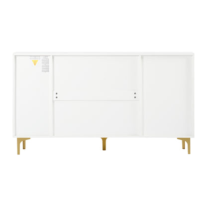 Sideboard – Dressoir – Buffetkast – Opbergkast – Kast – Modern Wit – Greeploos Design – Glasvitrine – Gouden Metalen Pootjes – 150x38x85 cm – MDF