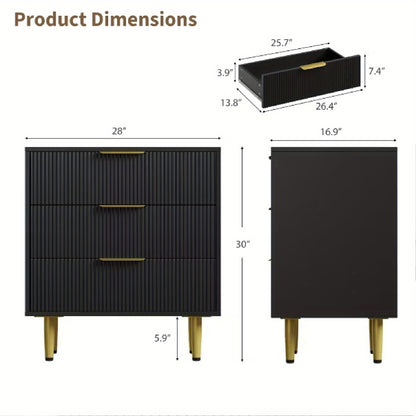 Brede Ladekast – Ladekast Met Laden – Opbergkast – Dressoir – Commode – Zwart – Modern Design – Stevige Houten Poot