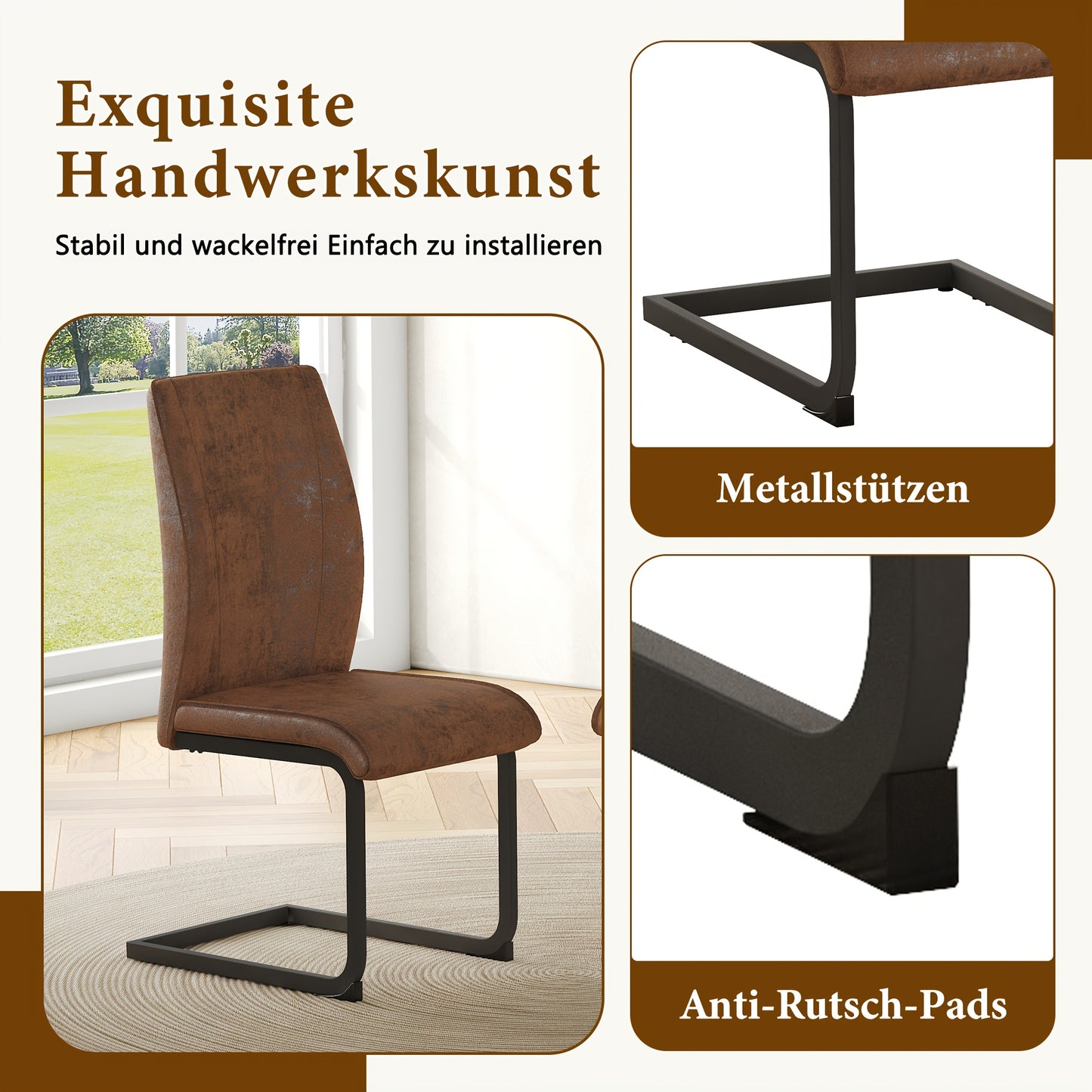 Eetkamerstoelen – Stoelen – Kuipstoelen – Set van 2 – Bruin vintage look – Suède-imitatie bekleding – Ergonomisch design – Comfortabel zitoppervlak