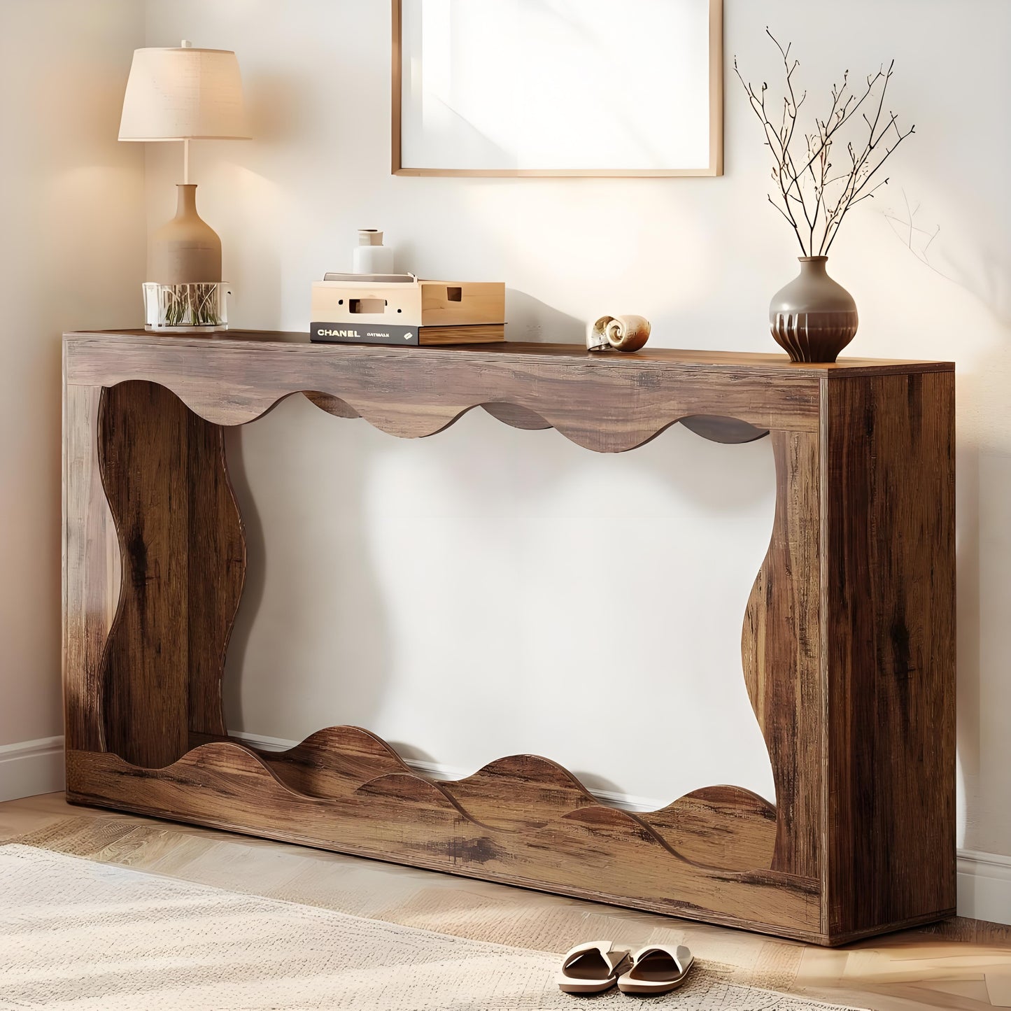 Smalle Sidetable – Smal Sideboard – Smalle Console Tafel – Smalle Bijzettafel – Smalle Haltafel – Landelijke Woonkamer Tafel – 160 cm Breed – Robuust Houten Blad