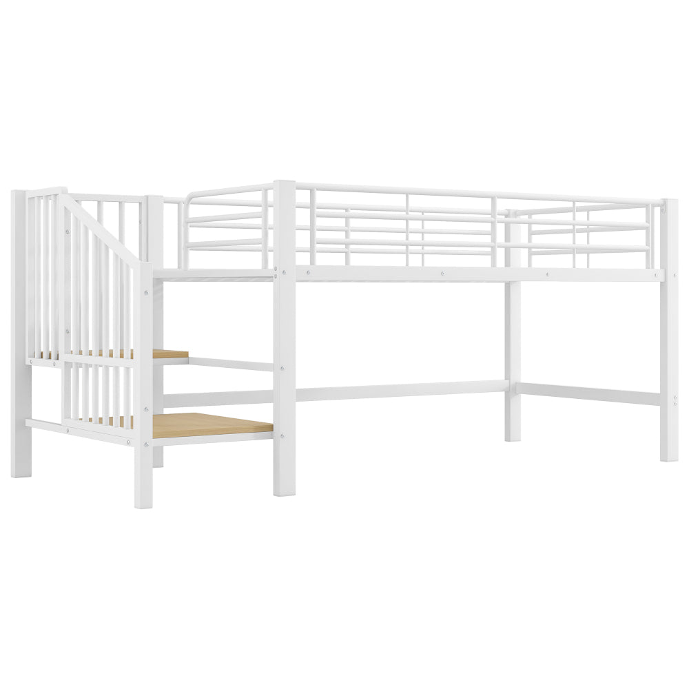 Hoogslaper – Kinderbed – Eenpersoonsbed – Hoogbed – Stapelbed – Wit – 90x200 cm – Ruimtebesparend Design – Opbergtreden Zonder Hout