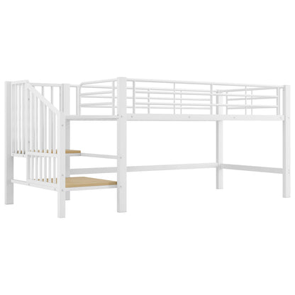 Hoogslaper – Kinderbed – Eenpersoonsbed – Hoogbed – Stapelbed – Wit – 90x200 cm – Ruimtebesparend Design – Opbergtreden Zonder Hout