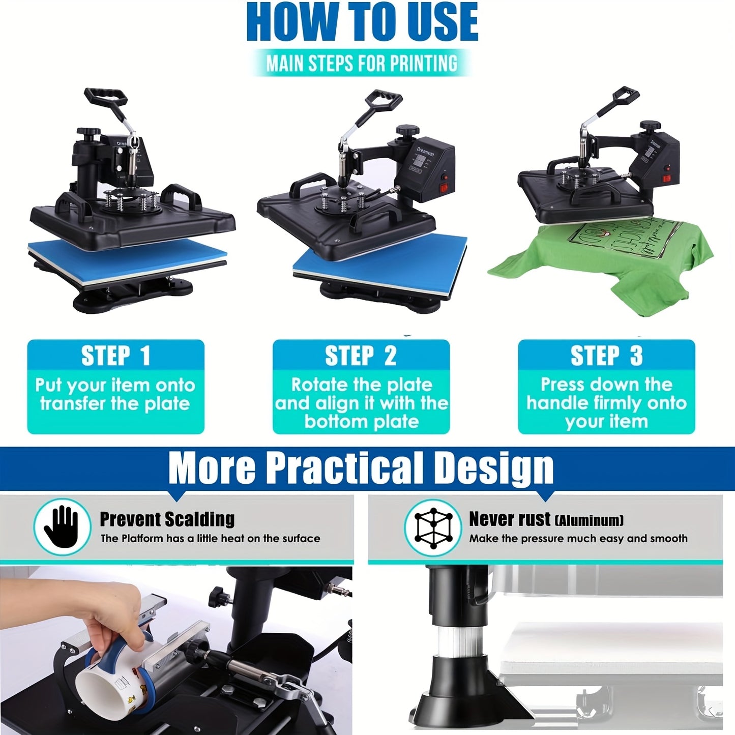 Transferpers – Hittepers – Heat Press Machine – Warmte Pers – Textielpers – 8-in-1 Multifunctioneel – 30,48 x 38,1 cm – 360° Draaibaar Swing-Away