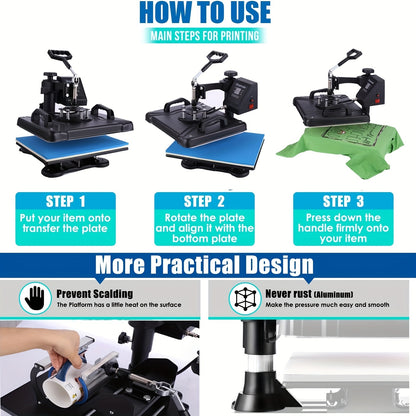 Transferpers – Hittepers – Heat Press Machine – Warmte Pers – Textielpers – 8-in-1 Multifunctioneel – 30,48 x 38,1 cm – 360° Draaibaar Swing-Away