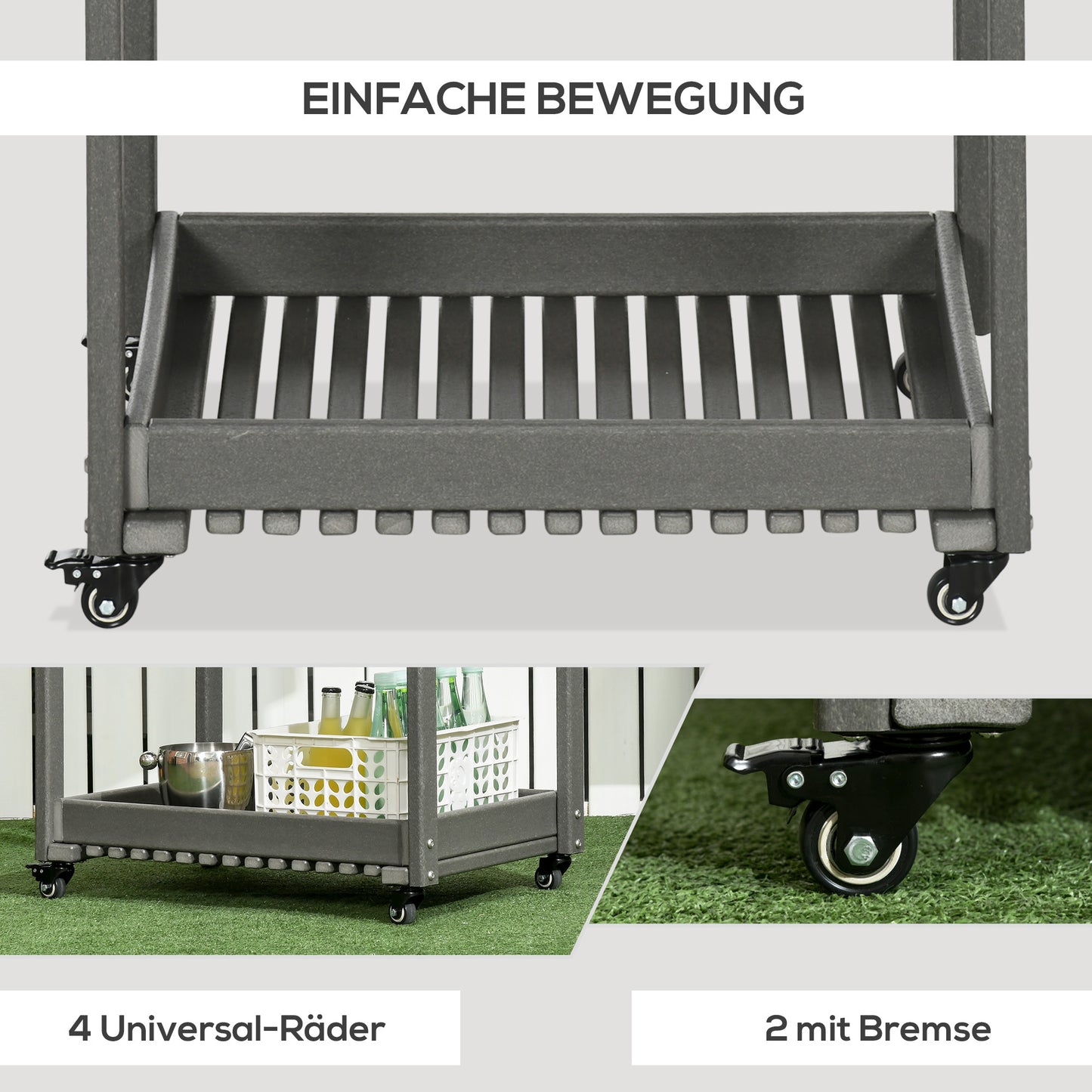 Tuinwagen – Tuintrolley – Serveerwagen – Bolderkar – Opbergen – 2 Ruime Planken – Water- en Corrosiebestendig HDPE
