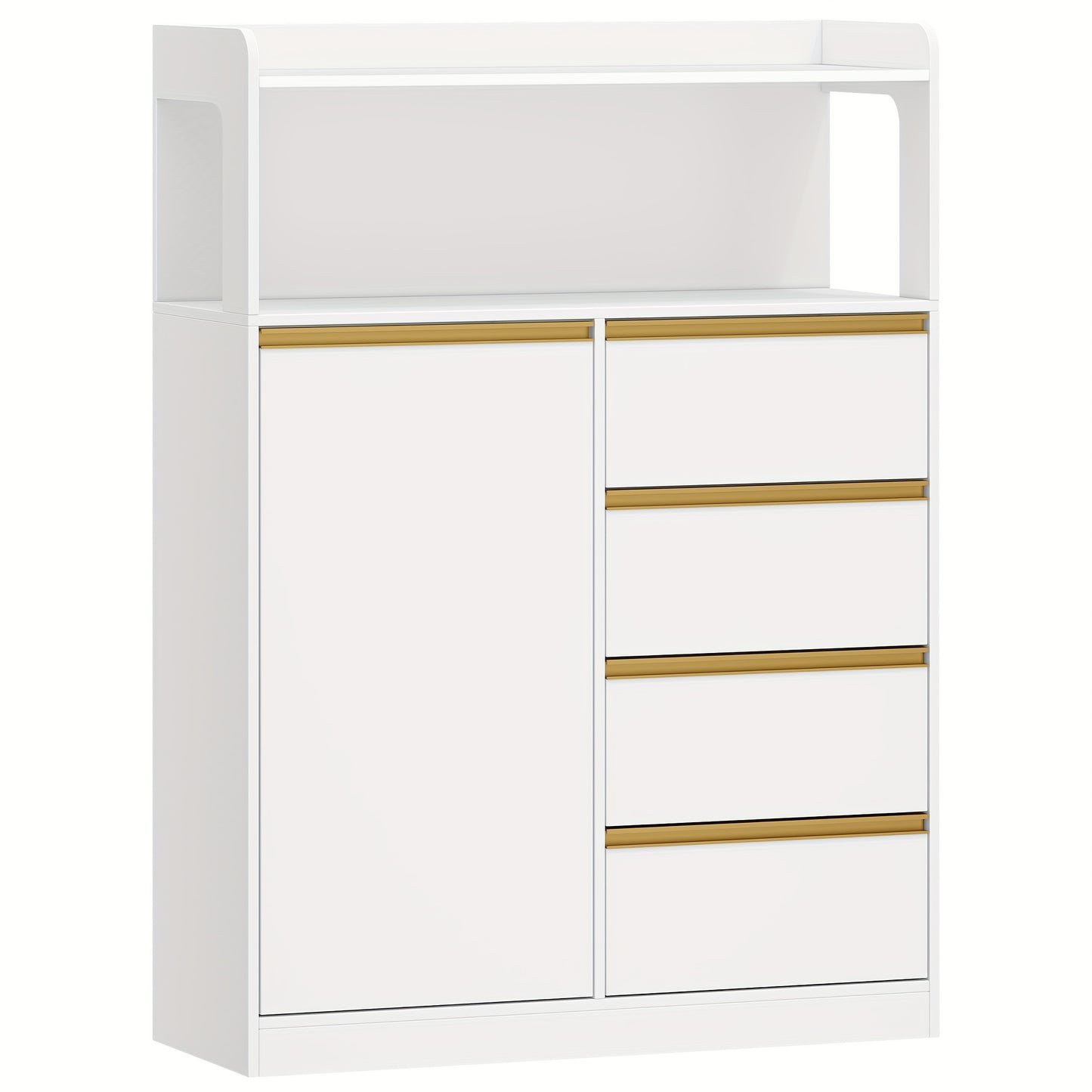 Badkamerkast – Badkamermeubel – Opbergkast – Kolomkast – Wastafelonderkast – 4 Laden & Open Vak – Verstelbare Planken – Wit 110x80x30 cm – Stevig Spaanplaat – Anti-Kantel Veiligheid