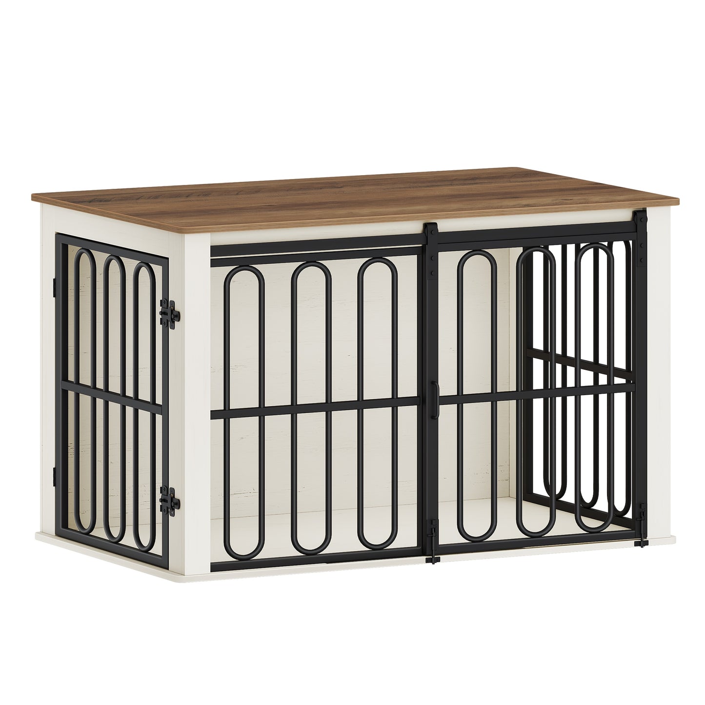 Houten Hondenbench – Hondenkooi – Hondenhok – Hondenverblijf – Hondenbench Meubel – Wit Bruin – Duurzaam Spaanplaat En Metaal – 54x95x60 cm Binnenruimte