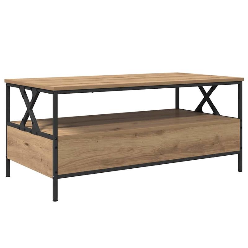 Salontafel – Koffietafel – Woonkamertafel – Bijzettafel – Tafel – Rechthoekig Design – Eikenhout & Zwart Metaal – 100x51x45 cm – Met Onderplaat