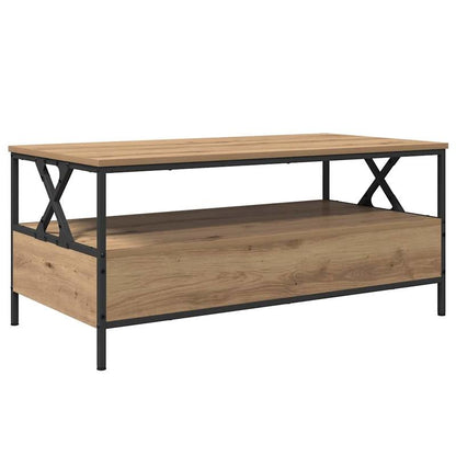 Salontafel – Koffietafel – Woonkamertafel – Bijzettafel – Tafel – Rechthoekig Design – Eikenhout & Zwart Metaal – 100x51x45 cm – Met Onderplaat
