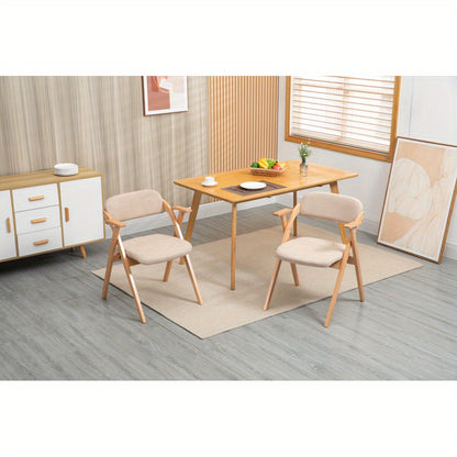 Inklapbare Stoelen – Vouwstoelen – Opvouwbare Stoelen – Stapelstoelen – Eetkamerstoelen – Houten Frame – Beige Stoffen Zitting – Met Armleuningen – Set Van 2