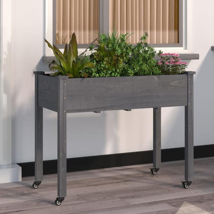 Plantenbak Op Wielen – Bloembak – Plantenbak Met Voeten – Tuinbak – Bloempot Houten Kuip – Grijze Voering – Afmetingen 118x59x80 Cm – Gemaakt Van Vurenhout