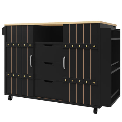 Keukenwagen – Keukentrolley – Keukenkar – Desserte – Werkbladwagen – Inklapbaar Werkblad – Veel Opbergruimte – Zwart Met Houtlook – 110x42x90 cm