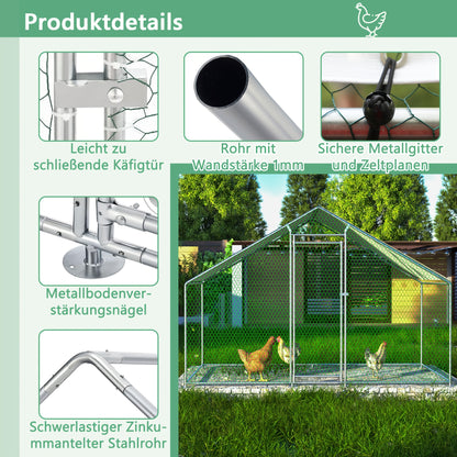 Kippenren – Hokken – Kooien – Buitenruimte – Ren Voor Dieren – 3x2x2 m – Waterdichte PE Stof – Stabiel Metaalframe Met Veiligheidsluiting