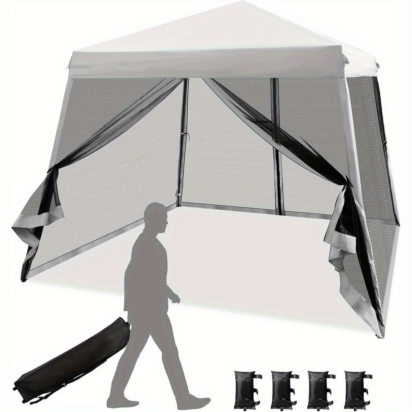 Pop-Up Partytent – Instant Tent – Schaduw Tent – Evenemententent – Vouwtent – 3,05x3,05 Meter – UPF 50+ Zonbescherming – Verstelbare Hoogte Met Muggenwerende Mesh