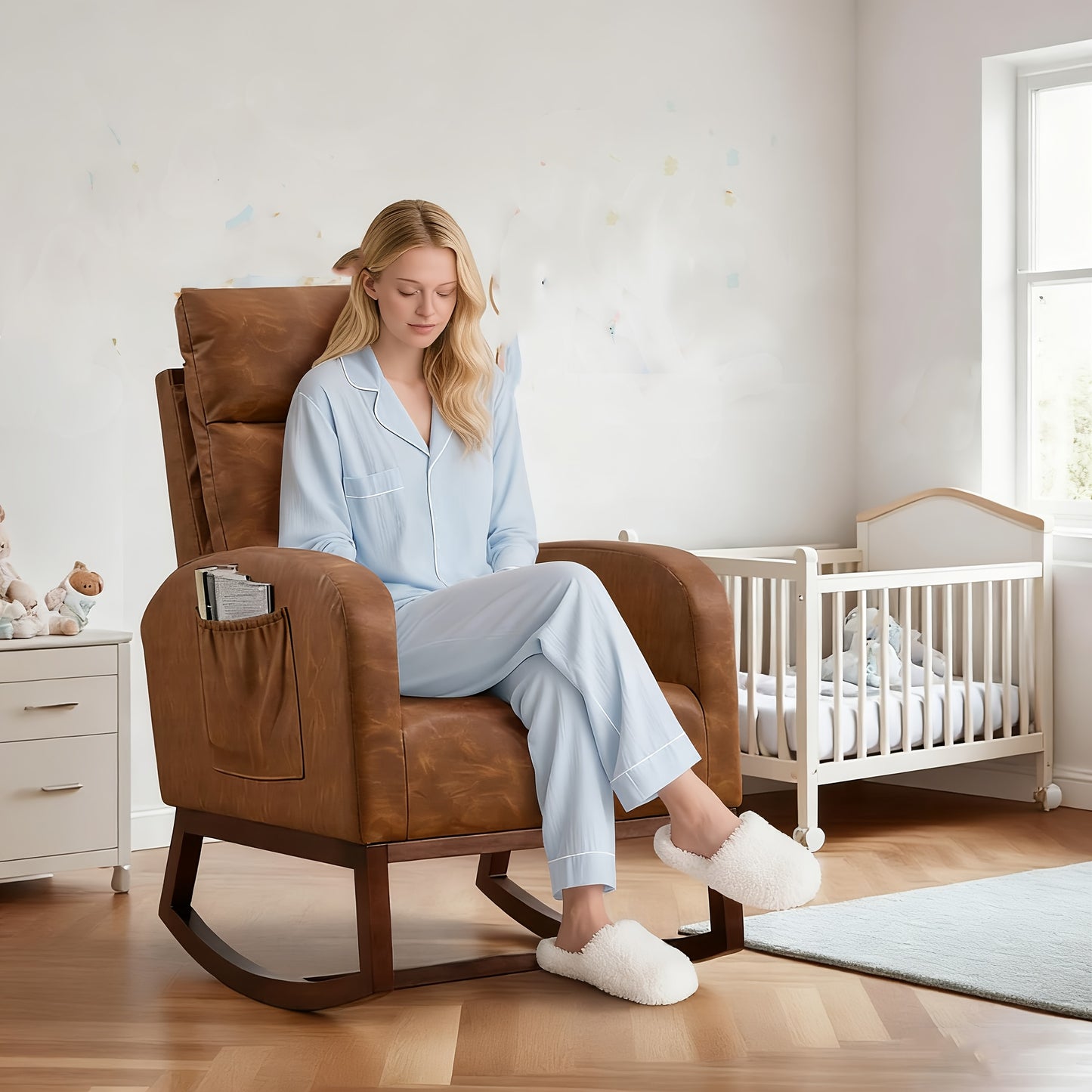 Schommelstoel Ergonomisch – Schommelstoel Met Voetensteun – Relaxstoel – Stoel Voor Woonkamer – Accentstoel Grijs – Hoge Rugleuning – Zijzakken En Zachte Bekleding
