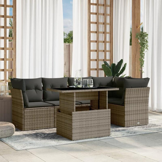 6-delige Loungeset – Tuinmeubelset – Lounge Set – Buitenmeubelen – Tuin sofa – Grijs – Weerbestendig Poly Rattan – Afneembare Wasbare Kussens