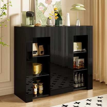 Dressoir – Opbergkast – Buffetkast – Ladekast – Wandkast – Modern Zwart – Glazen Deuren – Compact Design 95x35x83 cm – Duurzaam Zonder Elektriciteit