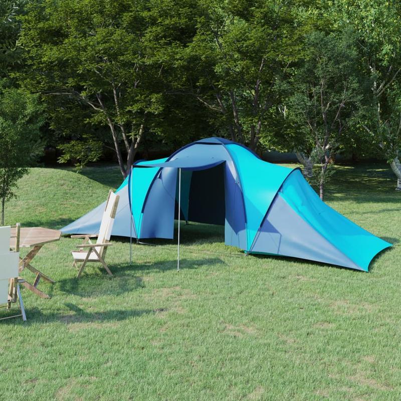6-Persoons Campingtent – Bivak Tent – Kampeertent – Outdoor Tent – Backpack Tent – Lichtgewicht PVC – Hexagonaal Design – Blauw-Wit Gestreepte Binnenkant – Duurzaam Met Stabiele Stokken