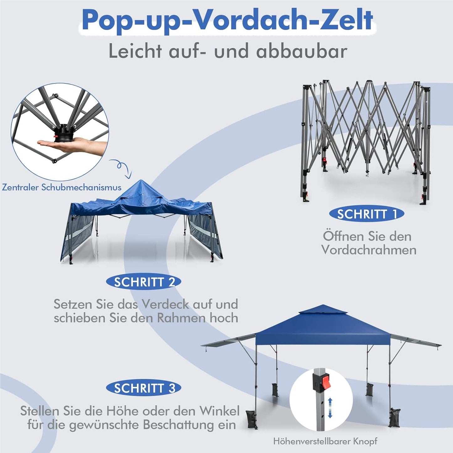Pop-Up Pavilion – Vouwtent – Partytent – Tuinkamer – Zonnetent – 3 x 3 m – UV Bescherming 50+ – Waterdicht en Windbestendig – Blauw