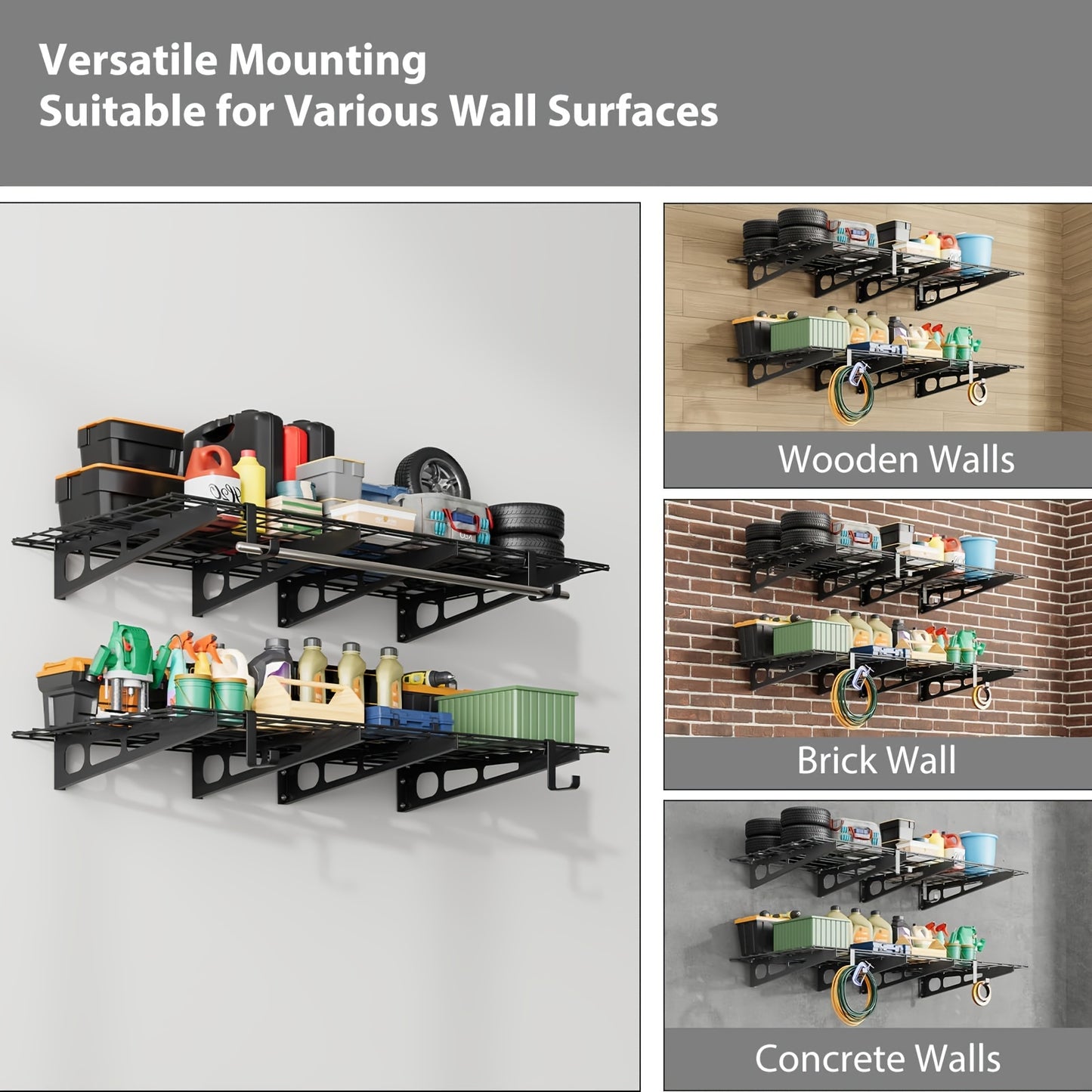 Heavy-Duty Wall Shelves for Garage Storage, Measuring 60.96X182.88 cm, Capable of Holding Up to 362.87 KG. This Set Includes Two Wall-Mounted Racks Suitable for Use in a Shop, Shed, Or Garage, Storage Racks