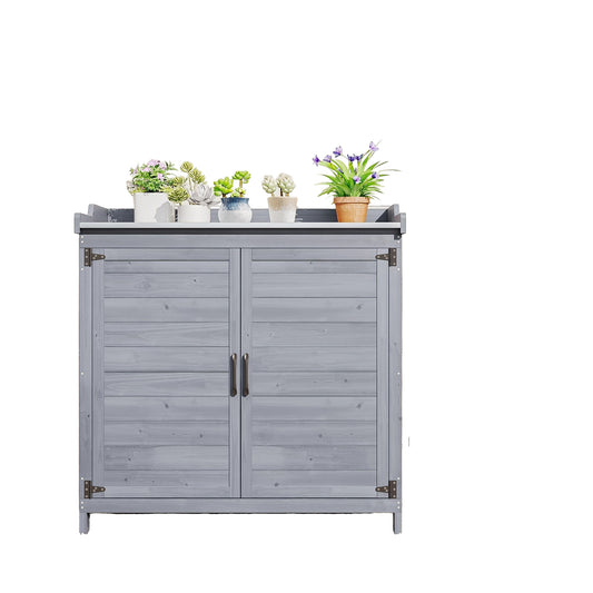 Houten Opbergkastje – Opbergmeubel – Ladekast – Kasten – Opbergkast – Compact Design – Grijs Geverfd Dennenhout Met Metalen Handgrepen